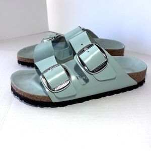 BIRKENSTOCK Arizona Big Buckle All Leather Sandals High Shine Surf Green Size 6